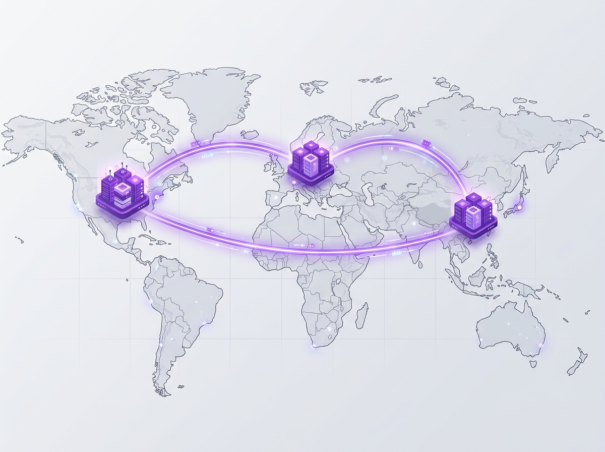 Soelem multi-region global datacenter network — EU, US, and Asia